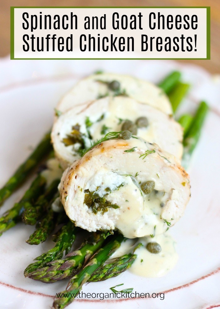 Spinach and Goat Cheese Stuffed Chicken Breasts on Asparagus with Dill Cream Sauce #keto #glutenfree #stuffedchickenbreasts