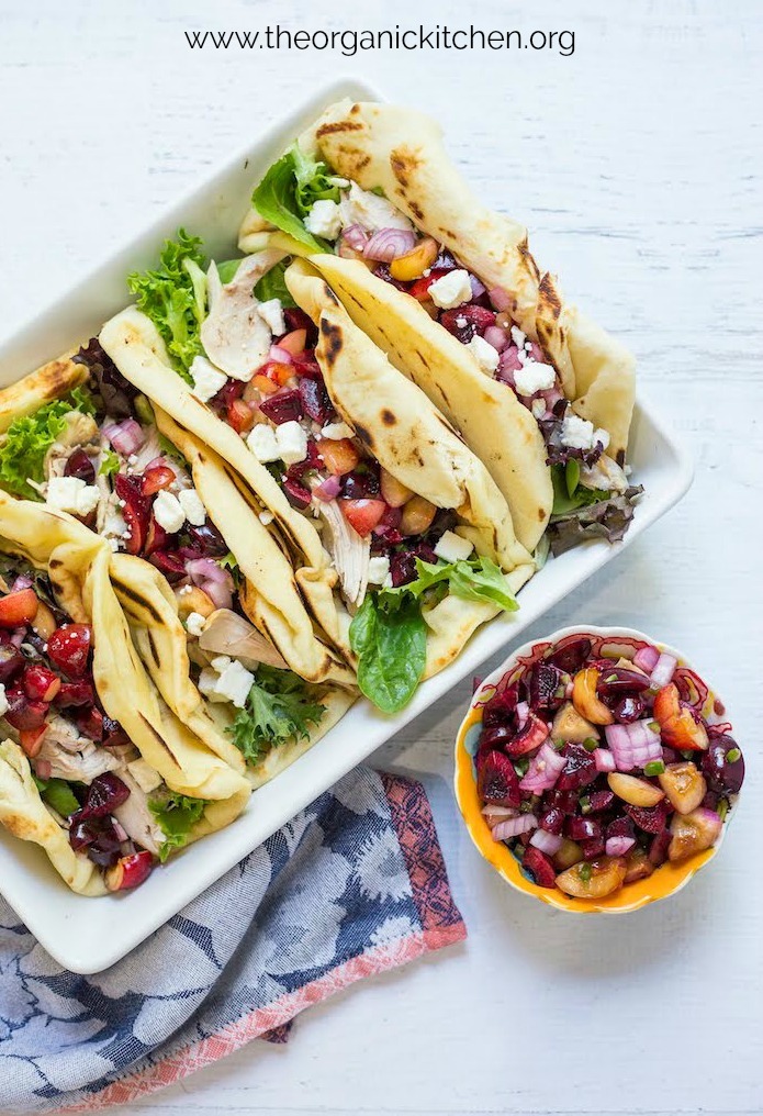Grilled Naan Chicken Salad Wraps with Cherry Salsa!