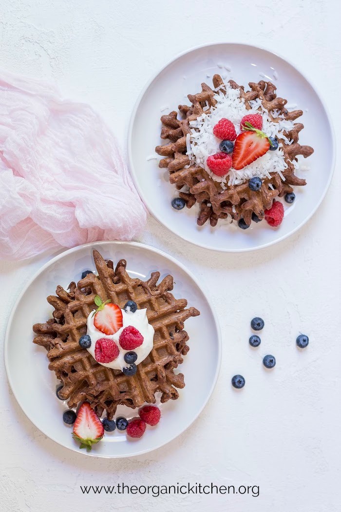 Easy Chocolate Waffles with Paleo-Grain Free Option #chocolatewaffles #paleochocolatewaffles #glutenfreechocolatewaffles