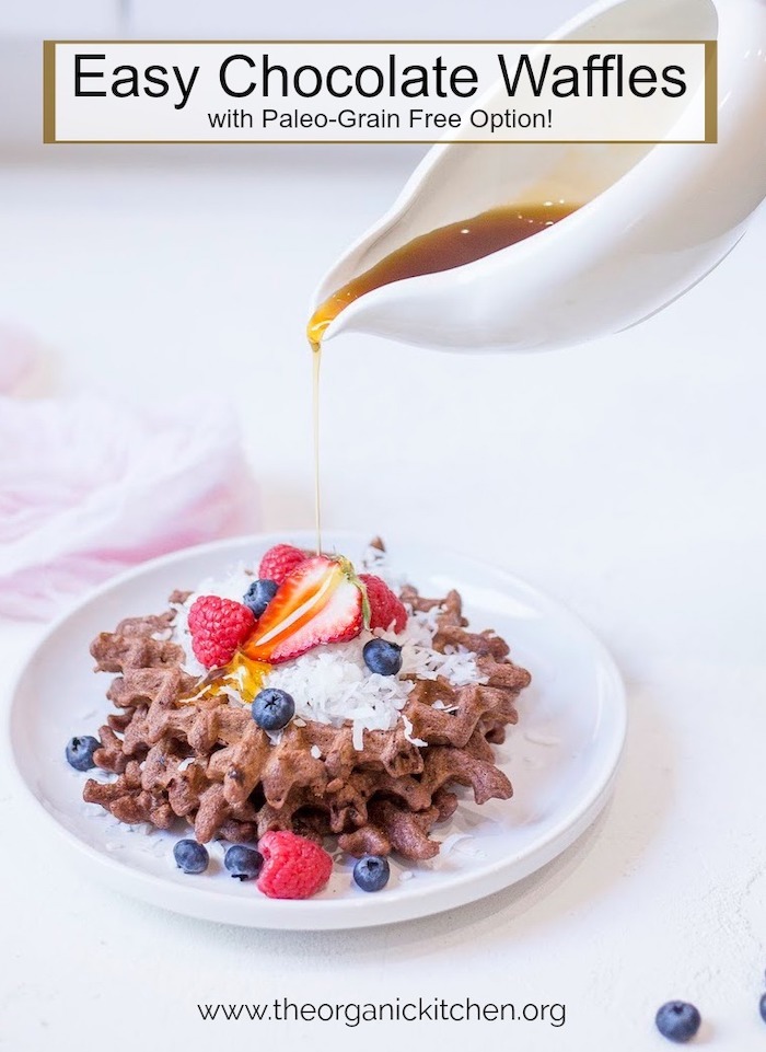 Easy Chocolate Waffles with Paleo-Grain Free Option #chocolatewaffles #paleochocolatewaffles #glutenfreechocolatewaffles