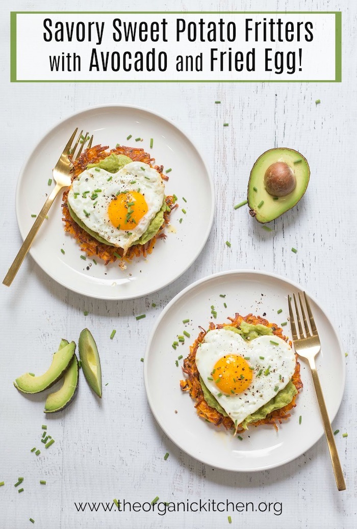 Savory Sweet Potato Fritters with Avocado and Fried Eggs! #paleo #whole30 #sweetpotato #fritters #valentinebreakfast