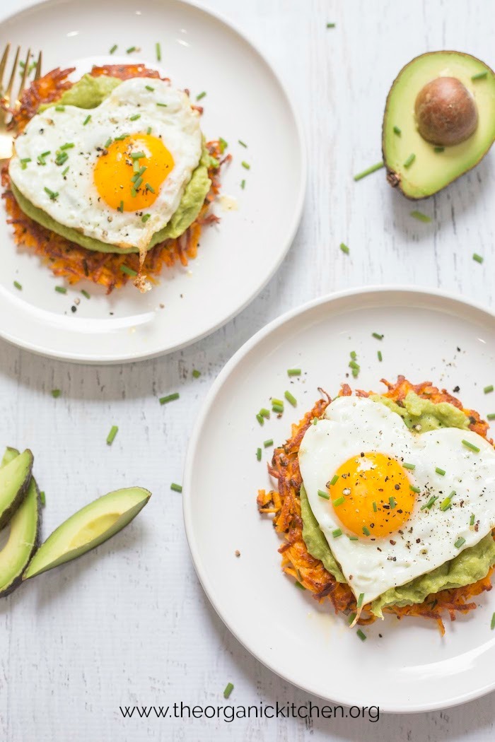 Savory Sweet Potato Fritters with Avocado and Fried Eggs! #paleo #whole30 #sweetpotato #fritters #valentinebreakfast
